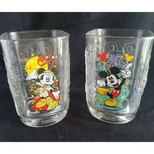Vtg Mickey Mouse Walt Disney World Celebration Year 2000 McDonalds Glasses lot 2